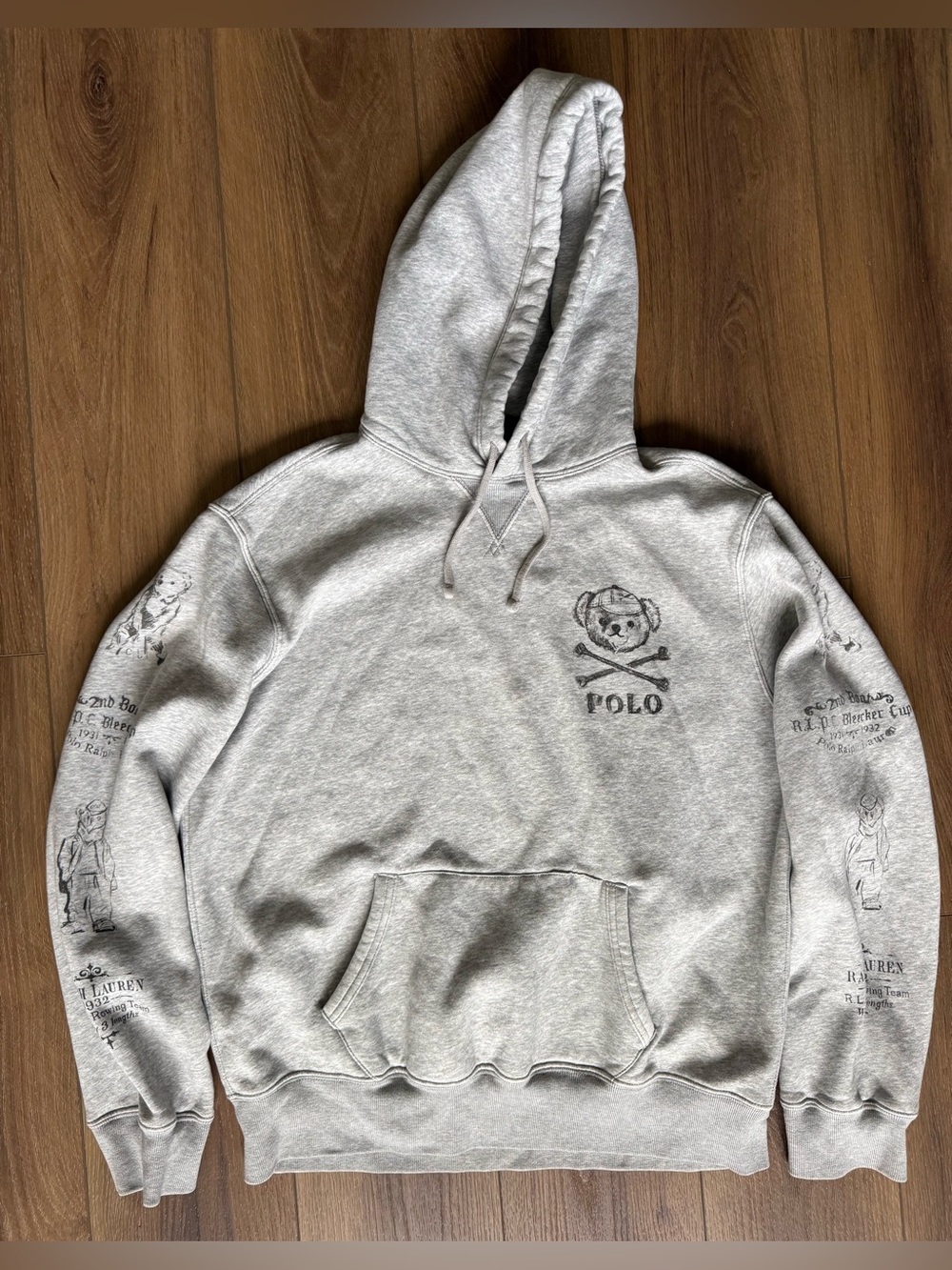 Polo‎ Ralph Lauren Polo Bear Rowing Hoodie Gray Skull Crossbones Bleeker Mens L